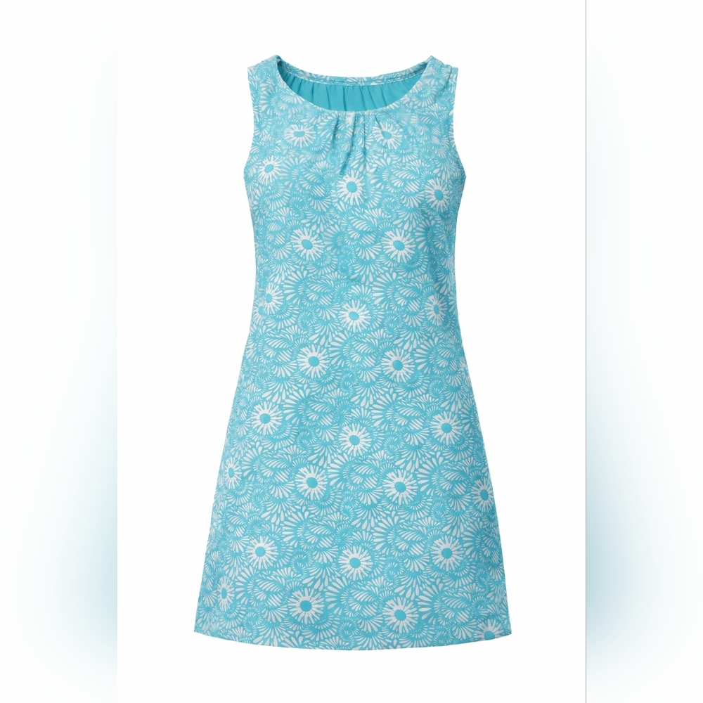 Floral Sleeveless Dress in Blue and White